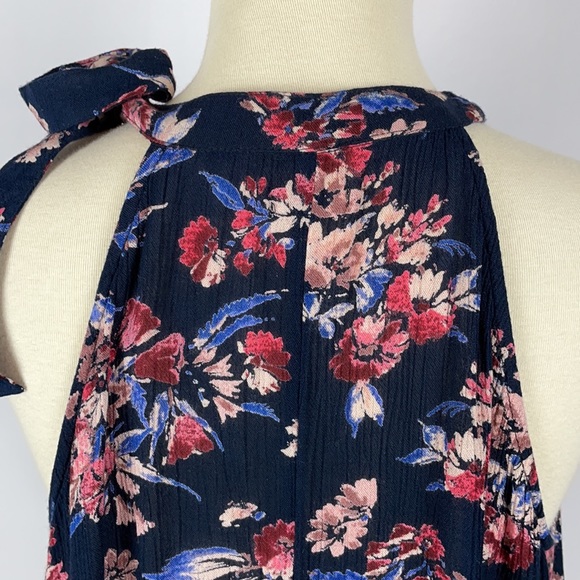 Hollister Navy Blue Handkerchief Floral Halter Blouse - Size Small - Picture 5 of 13